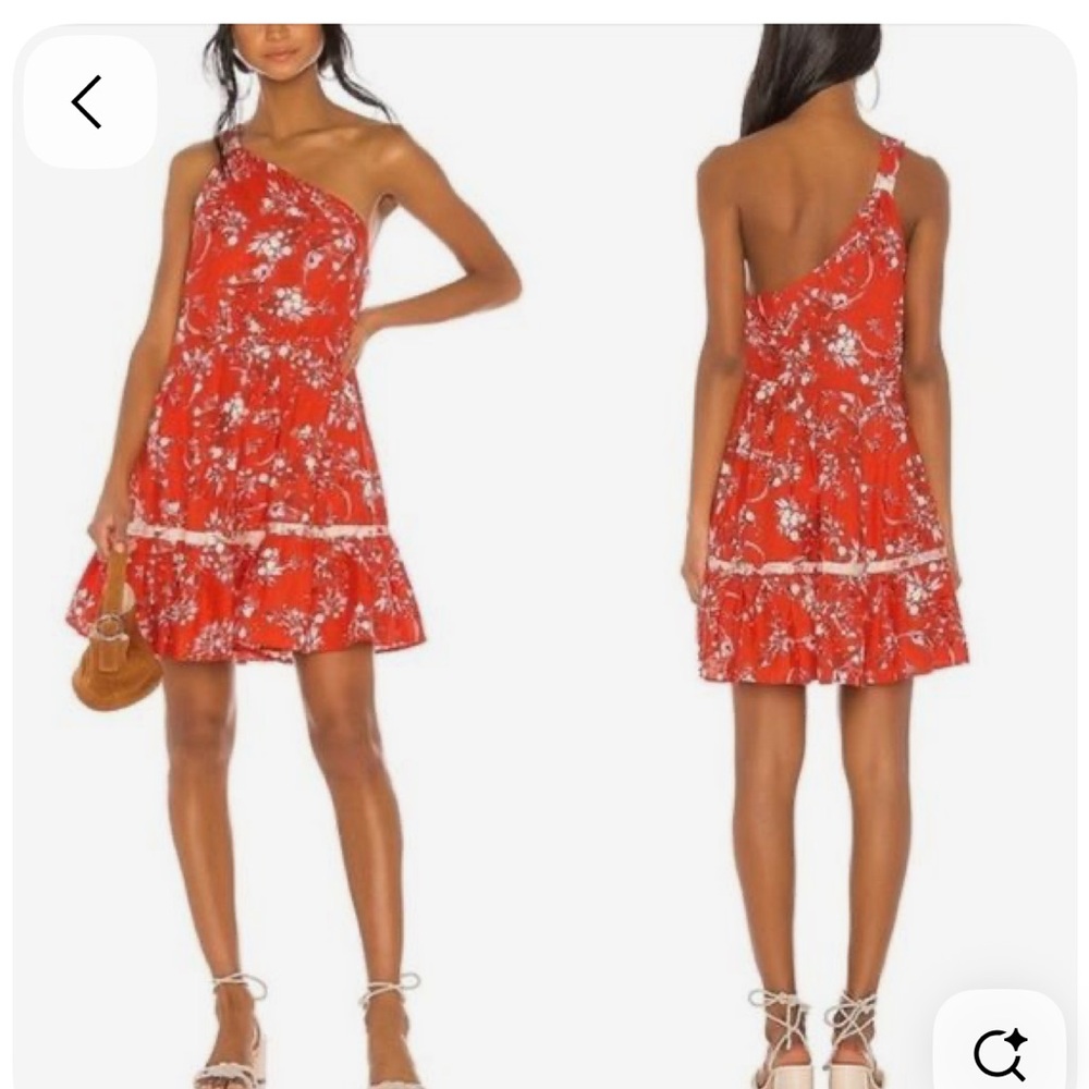 Free People Bright Red Floral One-Shoulder Dress Size XS